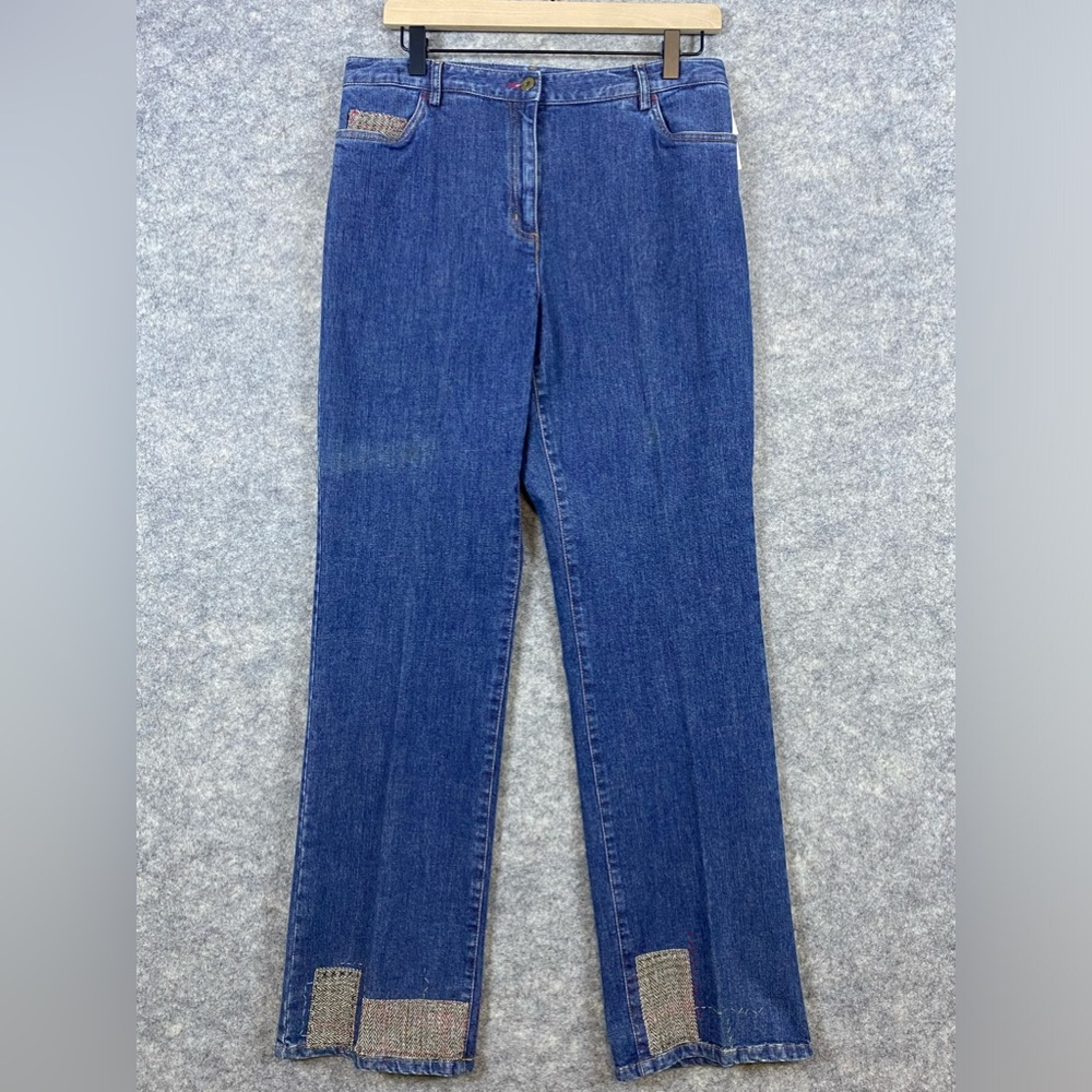 Susan Bristol NEW Women’s Jeans 10 Patchwork Embroidered‎ Blue Wide Leg Mid Rise